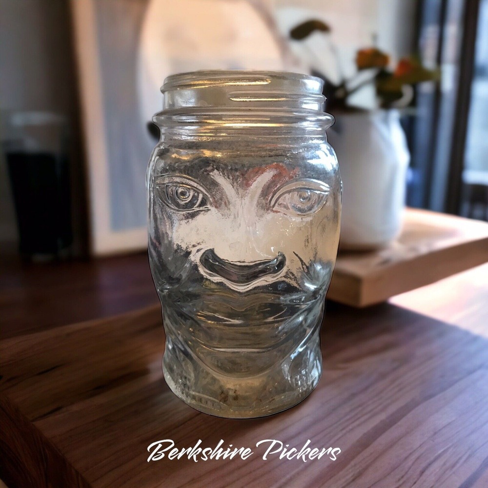 Vintage Design Patent N112688  Glass Head Jar Face Pig bank/cup no‎ lid